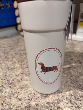 White Travel Tumbler with Dachshund Design